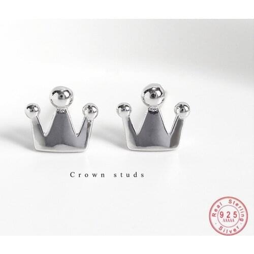 925 Sterling Silver Korean Version Mini Cute Crown Earrings Women Fashion Simple Wedding Party Jewelry Accessories