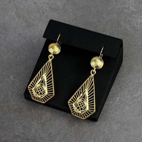 Neovisson Gold Color Long Hook Drop Earring for Women African Wedding Jewelry Arabic Female Metal Bijoux Gift