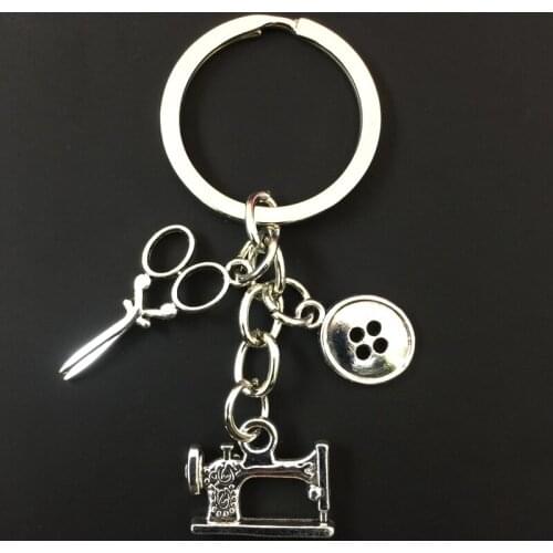 Sewing Machine Keychain, Scissors and Tape Measure Button Keychain, Tailored Keychain, Friends Fashion Gift