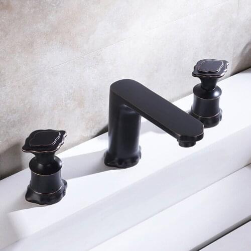 Oil Rubbed Bronze black solid brass bathroom sink faucet 2 handle 3 holes basin mixer faucet tap Hot and cold water faucet