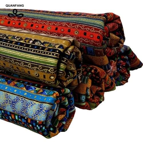 QUANFANG Printed Cotton Linen Fabric For Patchwork Quilting Sewing,DIY,Sofa,Table Cloth Furniture African Style 50x145cm 45x45cm