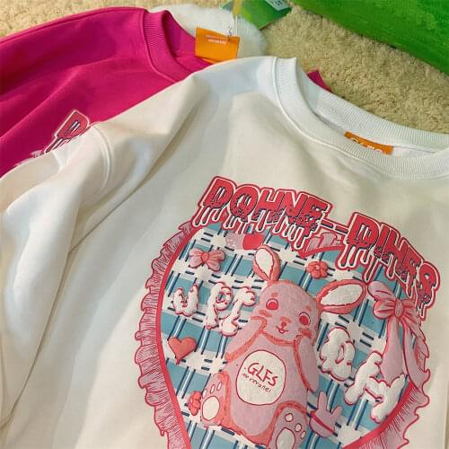 Harajuku hip hop streetwear Cartoon Rabbit Printed Sweatshirt kawaii Clothes for Teens 2021 Autumn Long Sleeve Tops Casual Mujer
