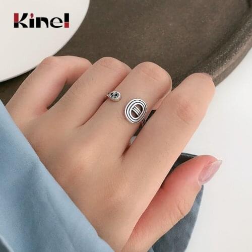 Kinel Vintage Spiral Oval Rings 925 Sterling Silver Rings for Women Stackable Ring Silver 925 Jewelry Fine Jewelry