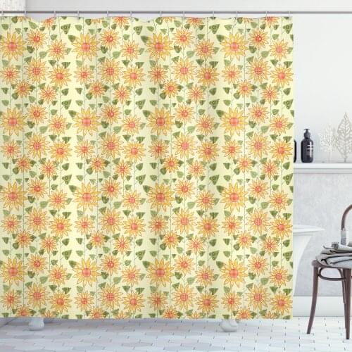 Country Yellow Shower Curtain Set Vintage Look Sunflower Motif Curtain for Bathroom 12 Hooks Cortinas de Baño וילון אמבטיה