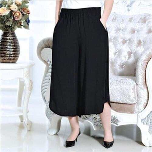 High Elastic Waist Solid Female Pants 8 color Ankle-length Wide Leg Trousers 2020 Summer vintage Pants Plus Size M-7XL