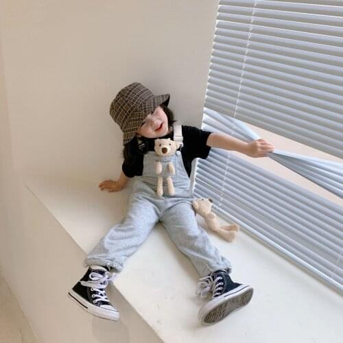2021 Spring Autumn Girls Boys Cute Cartoon Bear Suspender Pant Baby Kids Children Overall Trousers