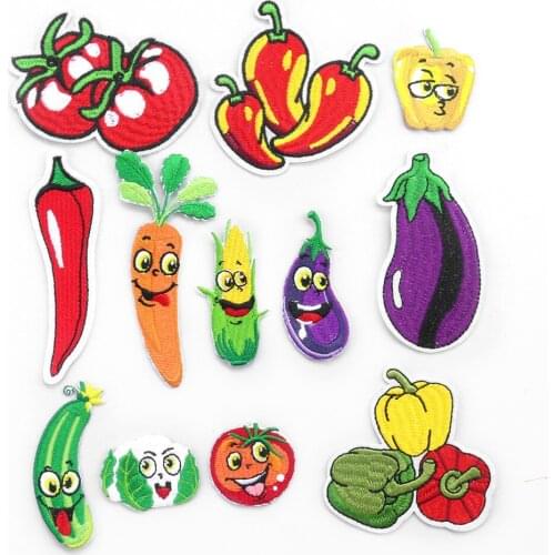 5PC Cartoon Vegetable Chili Eggplant Corn Tomatoes Iron on Patch for Clothing Applique DIY Sewing Coat Hats Embroidery Badges