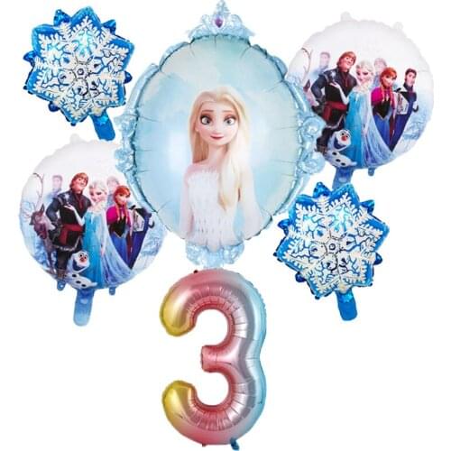 6PCS/set Disney Princess Frozen 2 Aluminum Foil Number Balloons Birthday Party Decorations Supply Baby Shower Girls Favor Gifts