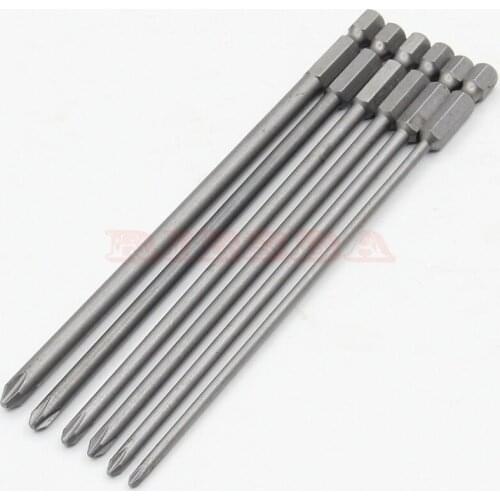RIESBA 6pcs 1/4 inch S2 alloy steel 150mm Long Magnetic Hex Cross Head Screwdriver Bits Set PH1 PH2 Screwdriver Head