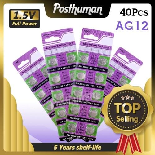 40pcs 1.55v Ag12 LR43 LR 43 Watch Clock Pilas Battery SR43W SR1142 GP386 LR43 LR1144 Coin Cells For Laser Pointer Computer