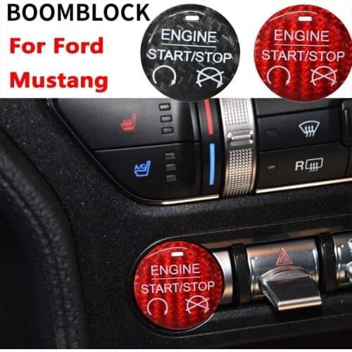 BOOMBLOCK Accessories Engine Start Stop Button Cover Carbon Fiber Sticker Decoraiton Auto for Ford Mustang 2015 2016 2017 2018