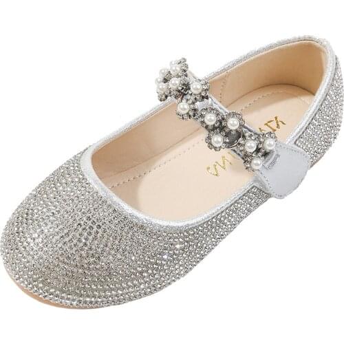 Kids Ballet Flats Girls Slip on Ballerina Flats Rhinestone Pearl Wedding Party Mary Jane Shoes Children Bridesmaids Pump Shoes