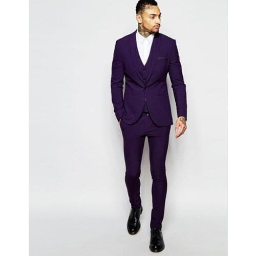 Purple Men Suits With Center Vent Shawl Lapel Blazer Groom Tuxedos Slim Fit Wedding Best Men Suit (Jacket+Pants+Vest+Tie)