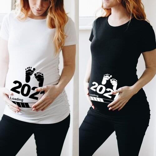 FIXSYS Baby Loading 2021 Printed Pregnant T Shirt Maternity Short Sleeve T-shirt Pregnancy Announcement Shirt New Mom Tshirts Cl