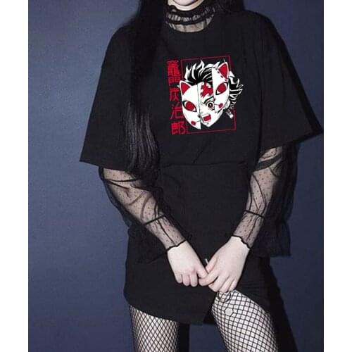 Harajuku Demon Slayer pattern anime clothes korean fashion gothic clothes punk oversize t-shirts y2k Summer Womens t-shirts