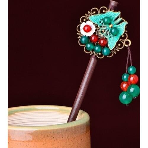 Chinese Hanfu Costume Concise Literature and Art Hair Sticks Retro Wipe Green Coloured Glaze Crystal Butterfly Step Shake