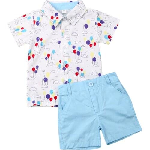Citgeett Summer Toddler Kids Baby Boy Gentleman Clothes Short Sleeves Floral Shirt Tops Blue Shorts Pants Outfit Gentle Set