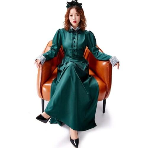 Umorden Fantasia Purim Halloween Costumes for Women Adult Bat Vampire Maid Costume Housekeeper Cosplay Dark Green Dress