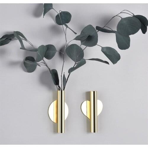 Creative Iron Flower Nordic Wall Flower Arrangement Tube Vase Golden Perforated Living Room Wall Decoration Pendant