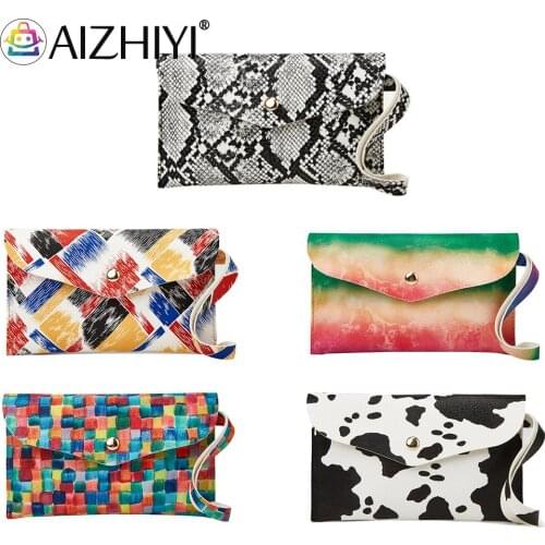 Fashion Mini Hand Bag Women PU Clutches Ladies Flap Pouch Snake Cow Graffiti Pattern Printing Gradient Color Wristlet Bag