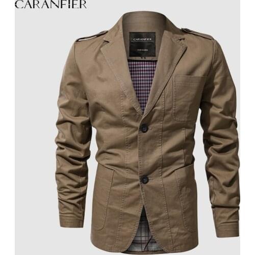 CARANFIER Mens Cargo Blazer Lapel Jacket Men Clothing Cotton Trend Washed Male Casual Classic Suits Outerwear Dropshipping