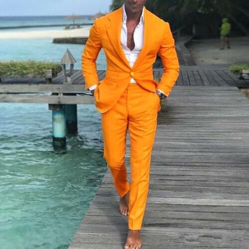 2020 Latest Coat Pants Designs Men Suits Orange/Pink Suits For Wedding Slim Fit Groom Best Men terno masculino Suit 2 Pieces