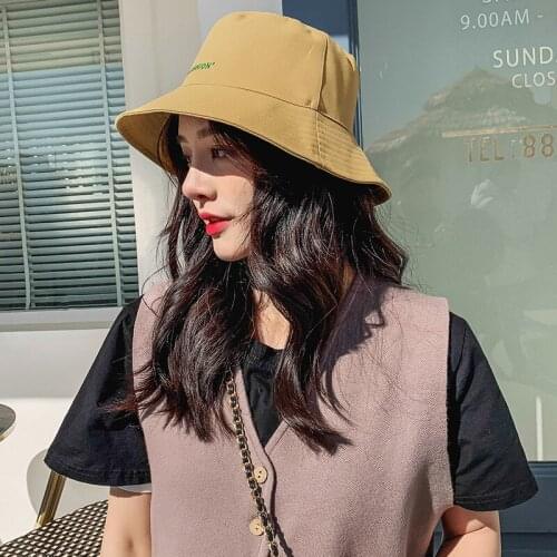CANZE 2021 New Female Korean Hat Trend Wide Brim Letter Embroidery Double-sided Wearing Sun Shade Couple Fisherman Hat
