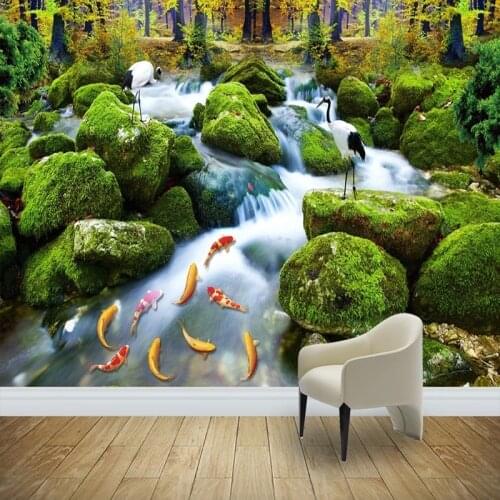 Papel De Parede 3D Waterfall Stone Landscape Painting Mural Wallpaper Living Room Study Classic Wall Papers For Walls 3 D Fresco
