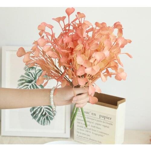 Autumn Ginkgo Branch pink Artificial Flowers Fake Plants Tree Leaves DIY Decoration Leaves Ginkgo Leaf Home Office Garden Decor