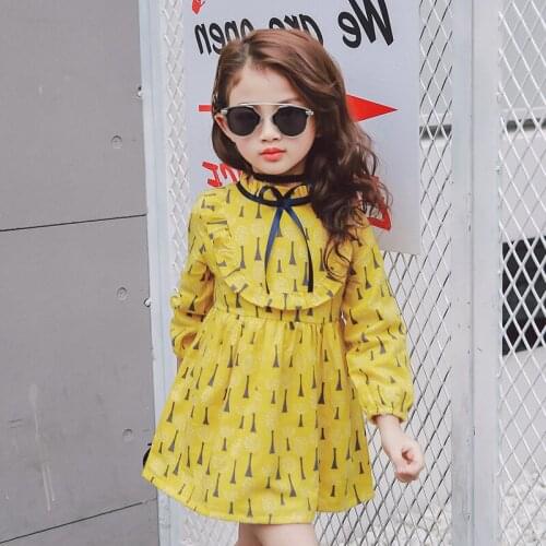 Baby Girls Floral Dandelion Princess Dress Girl Kids Bow Dresses 2020 New Spring Children Ruffles Long Petal Sleeves Clothes