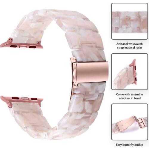 Resin Watch Strap for Apple Watch 44mm 40mm iWatch Series 6 SE 5 4 3 2 1 Band 42mm 38mm Metal Buckle Wrist Bracelet Accessories