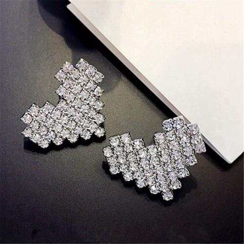 Luxury Dainty Heart Stud Earrings Inlay Full Dazzling Small Zircon Fashion Wedding Jewelry Womens Romantic Valentines Day Gift