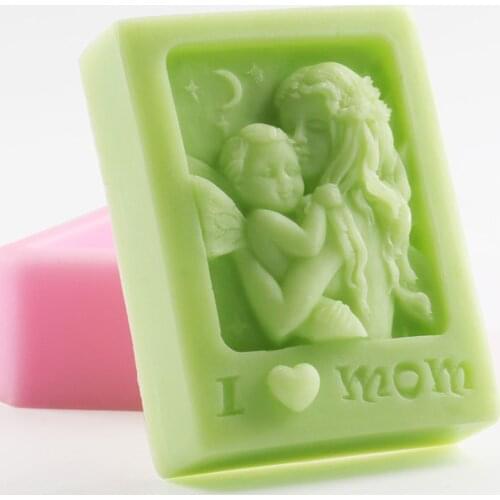 Baby Mother Silicone Soap Mold 3D Mom Baby Square Soap Mold Pudding Muffin Dessert Chocolate Baking Food Grade Silicone Mold
