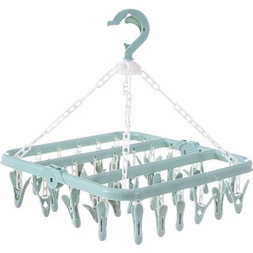 Folding Clothes Hanger Towels Socks Bras Underwear Drying Rack With 32 Clips Plastic Space Saving Closet Organizer Hanger Rack