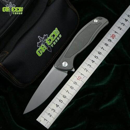 Green thorn Flipper F95 R19 D2 steel blade Titanium handle outdoor camping hunting pocket kitchen fruit folding knife EDC tools