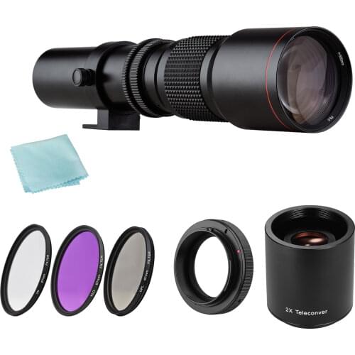 500mm/1000mm f/8 High Power Camera Telephoto Lens MF with 2X Converter Lens Cover Carrying Bag Replacement for Canon Camera