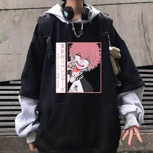 Cosplay Kawata Nahoya Smiley Fake Two Hoodie Sweatshirt Men Women Unisex Hot Manga Tokyo Revengers Loog Sleeve