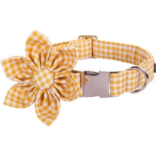 Unique Style Paws Dog Collar Summer Yellow Plaid Dog Bowtie with Collar
