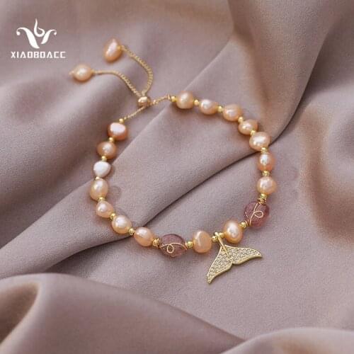 XiaoboACC Korean Fashion Baroque Pearl Fishtail Pendant Bracelet