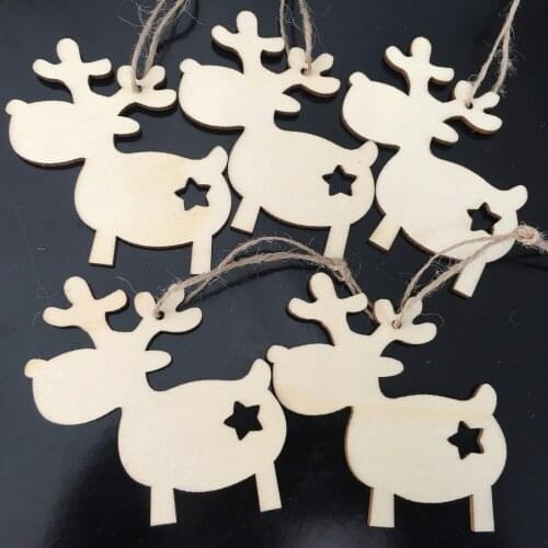 10Pcs Star Wooden Reindeer Christmas Blanks Craft Gift Tags Xmas Tree Decoration
