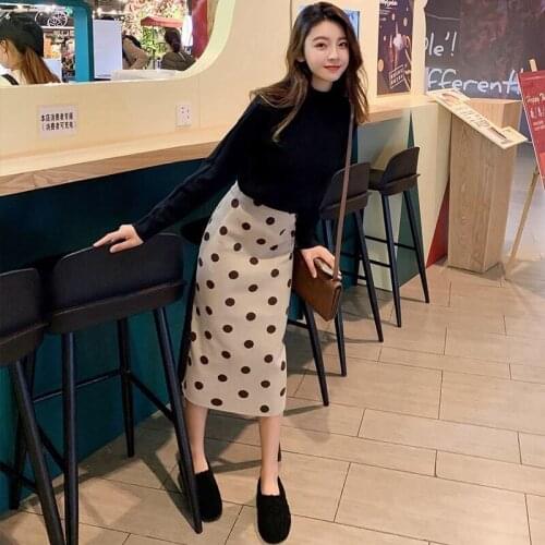 2021 Woman Soft Long Elegant Midi Length Skirts Female Dot Print Skirts High Elastic Waist Skirts Ladies Vintage Skirts H765
