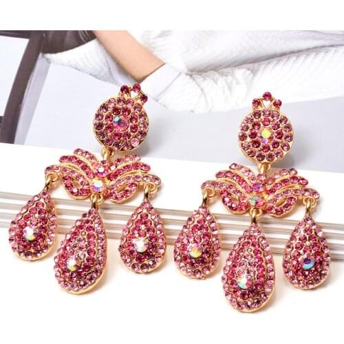 New Arrival Colorful Rhinestone Metal Dangle Drop Earrings High-quality Crystal studded earring Jewelry Accessories For Women