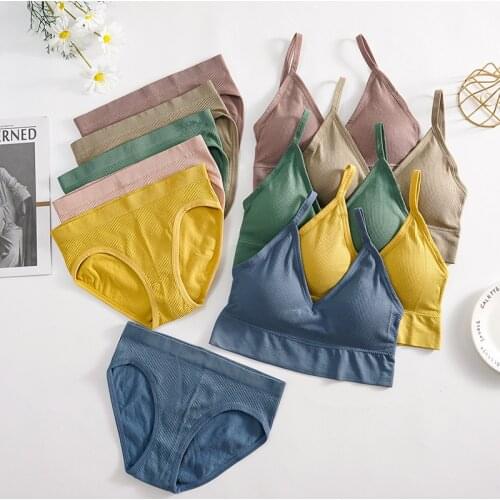 CHRLEISURE Solid Underwear Set Female U Type Backless Womens Set Wireless Sports Womens Bralette Underwear Suit