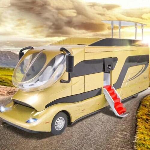 1:32 Bus Model Alloy RV Pull Back sound and light to Open The Door To Open The Sunroof Car Childrens Toy Car Model Ornaments