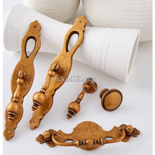 High Quality 10PCS European Brass Kitchen Door Furniture Handles Vintage Cupboard Drawer Wardrobe Cabinet Pull Handles and Knobs