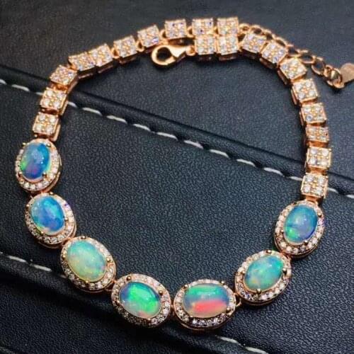 100% Natural And Real Opal bracelet Solid S925 Sterling Silver For Women Colour Gem Stone Rings Fine Jewelry