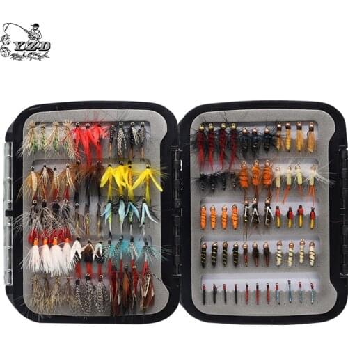 110 pcs Dry Wet Fly Lures With Fly Waterproof Box Trout Lures Fly Fishing Bait Lure Fishing Tackle