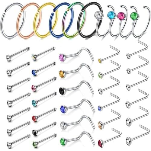 12/24/36Pcs L Shape Nose Ring Curve Pack Crystal Straight Nose Ring Set Nose Stud Lot Piercing Nariz Cuff Nase Pircing Nose Clip