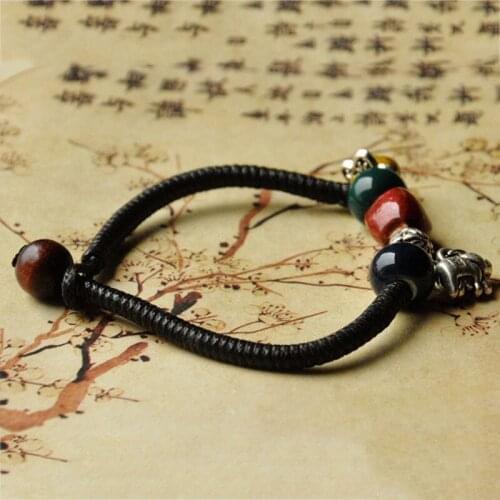 12 Pieces/Lot Ceramic Beaded Bracelets For Women Vintage Ceramic Beads Elephant Wood Bead Bracelet Rope Knot Handmade Jewelry