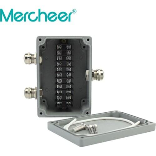 120*80*55 one inlet two outlet waterproof aluminum box aluminium alloy sealed junction box with 11 poles terminal and m16 glands
